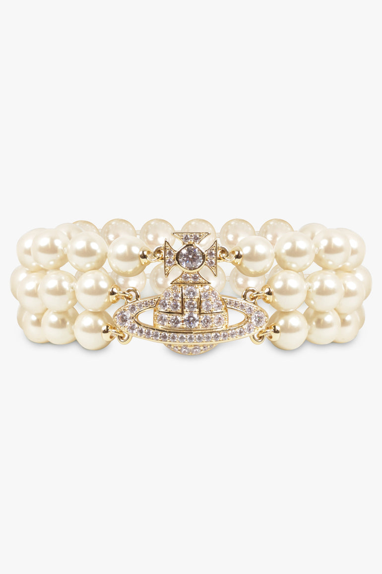 VIVIENNE WESTWOOD JEWELLERY GOLD / White/Gold Graziella Three Row Pearl Bracelet | White/Gold