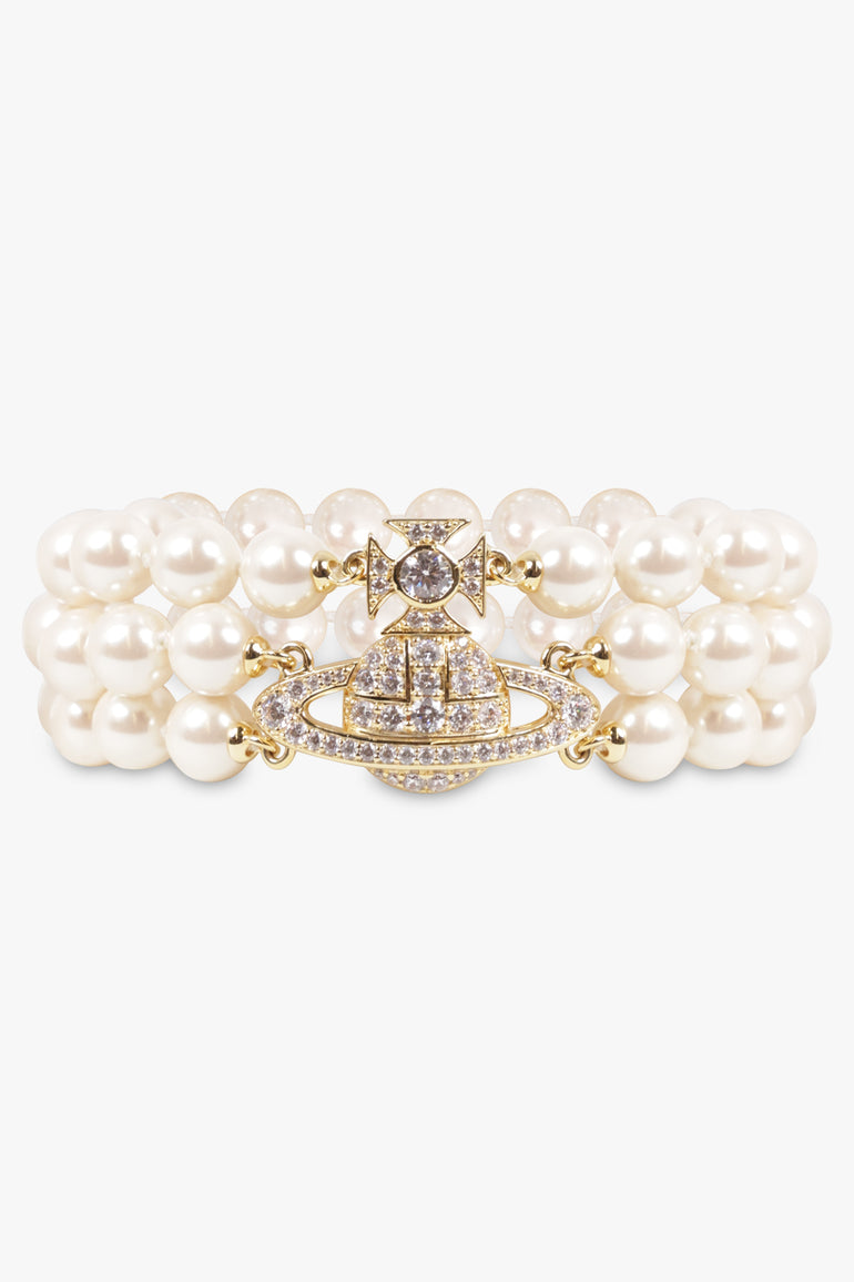VIVIENNE WESTWOOD JEWELLERY GOLD / White/Gold Graziella Three Row Pearl Bracelet | White/Gold