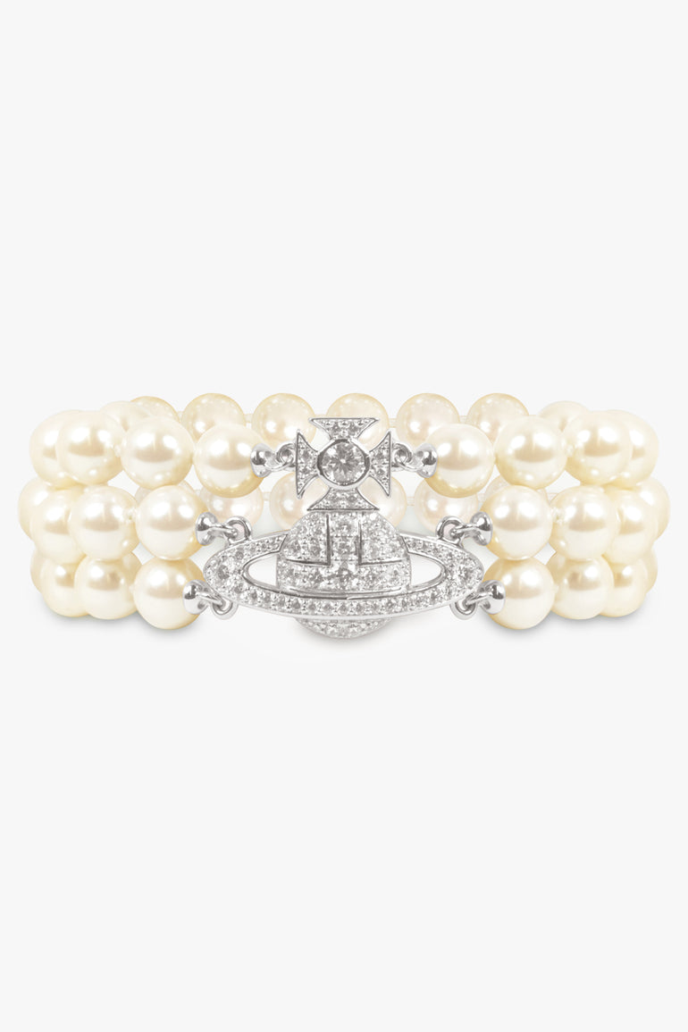 VIVIENNE WESTWOOD JEWELLERY SILVER / White/Silver Graziella Three Row Pearl Bracelet | White/Silver