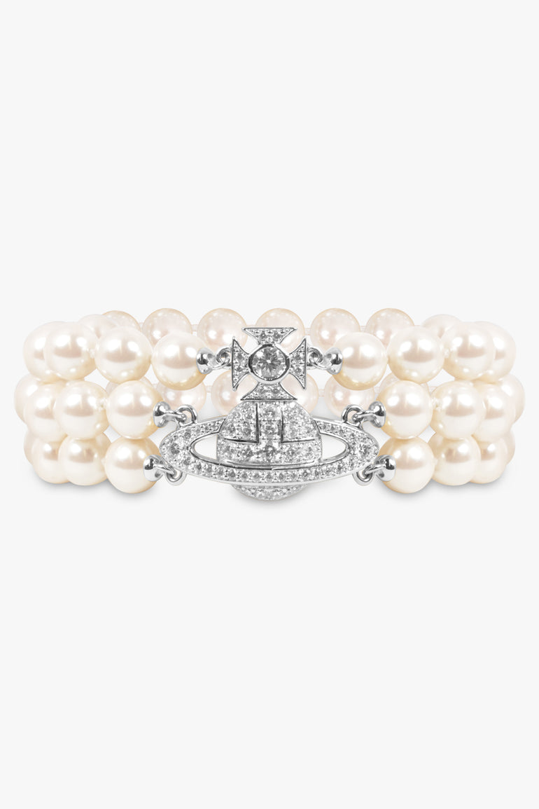VIVIENNE WESTWOOD JEWELLERY SILVER / White/Silver Graziella Three Row Pearl Bracelet | White/Silver