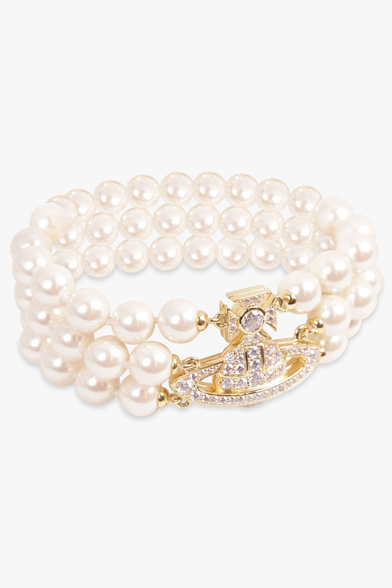 VIVIENNE WESTWOOD JEWELLERY GOLD / White/Gold Graziella Three Row Pearl Bracelet | White/Gold