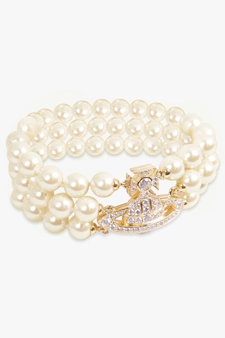 VIVIENNE WESTWOOD JEWELLERY GOLD / White/Gold Graziella Three Row Pearl Bracelet | White/Gold