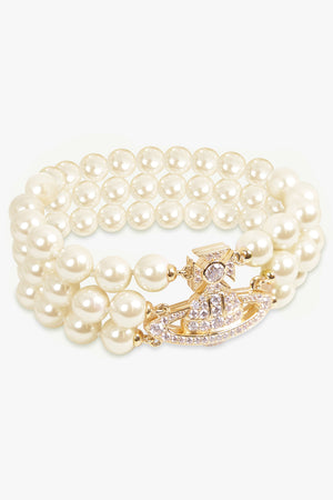 VIVIENNE WESTWOOD JEWELLERY GOLD / White/Gold Graziella Three Row Pearl Bracelet | White/Gold