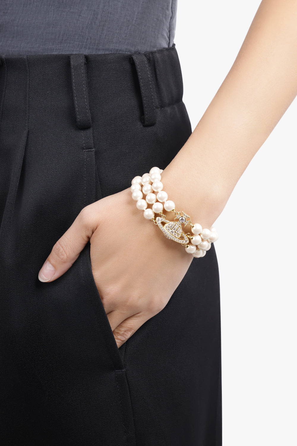 VIVIENNE WESTWOOD JEWELLERY GOLD / White/Gold Graziella Three Row Pearl Bracelet | White/Gold