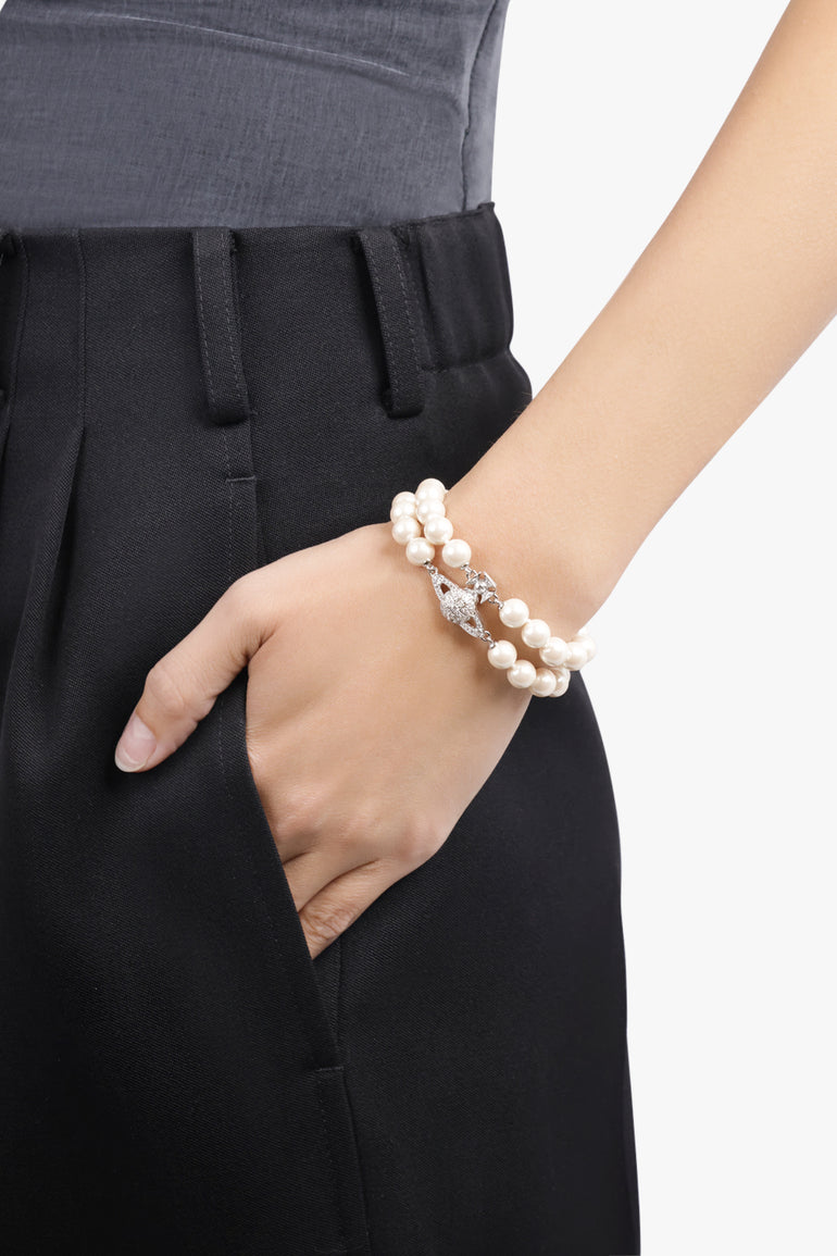 VIVIENNE WESTWOOD JEWELLRY SILVER / White/Silver Graziella Two Row Pearl Bracelet | White/Silver