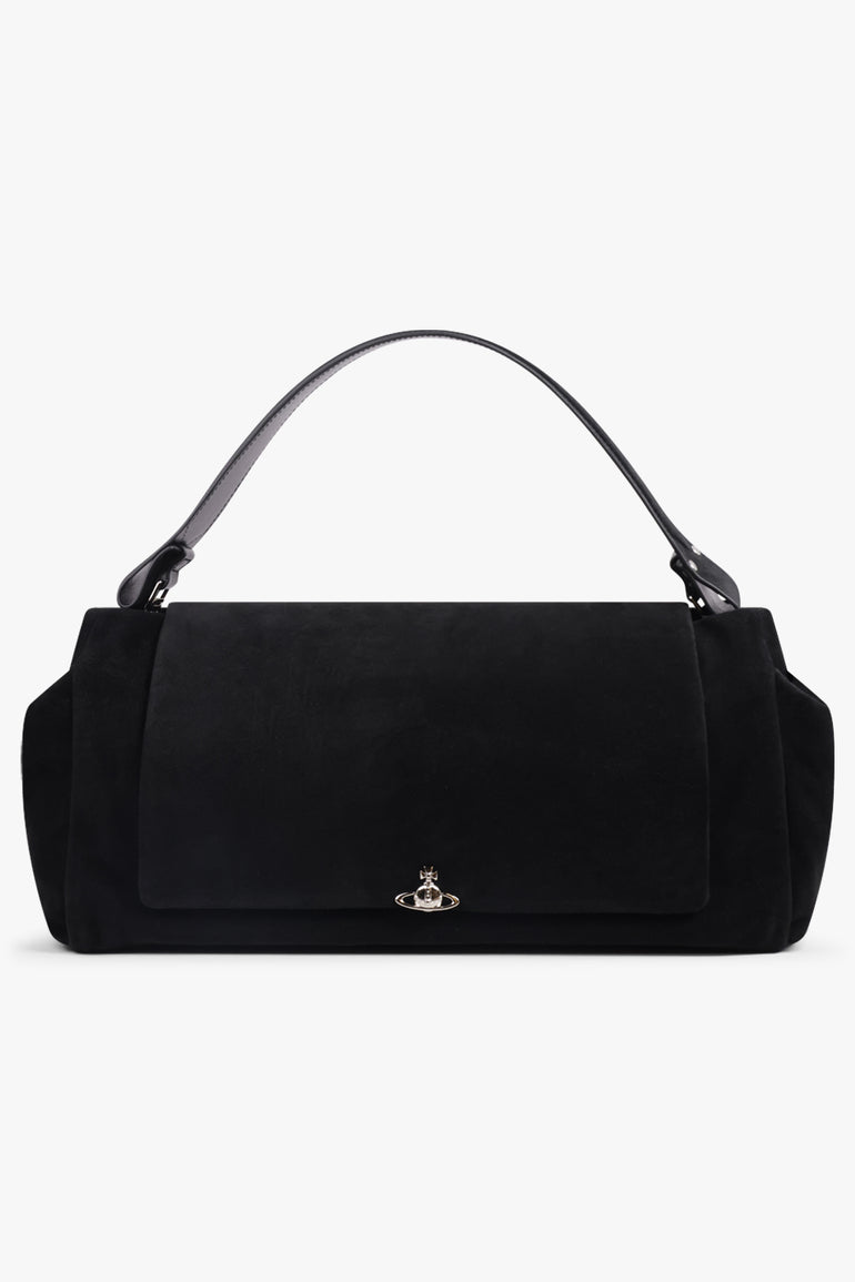 VIVIENNE WESTWOOD BAGS BLACK / Black Hazel XL Suede Handbag | Black