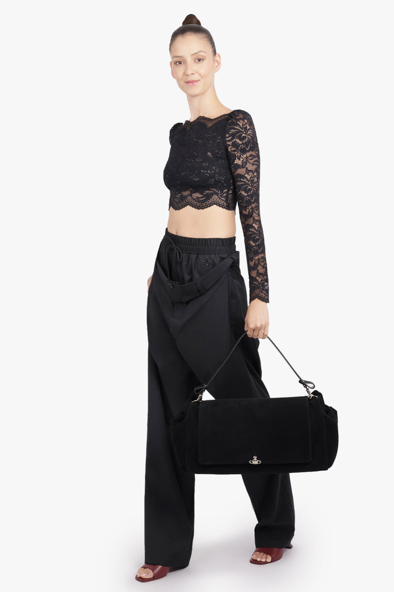 VIVIENNE WESTWOOD BAGS BLACK / Black Hazel XL Suede Handbag | Black