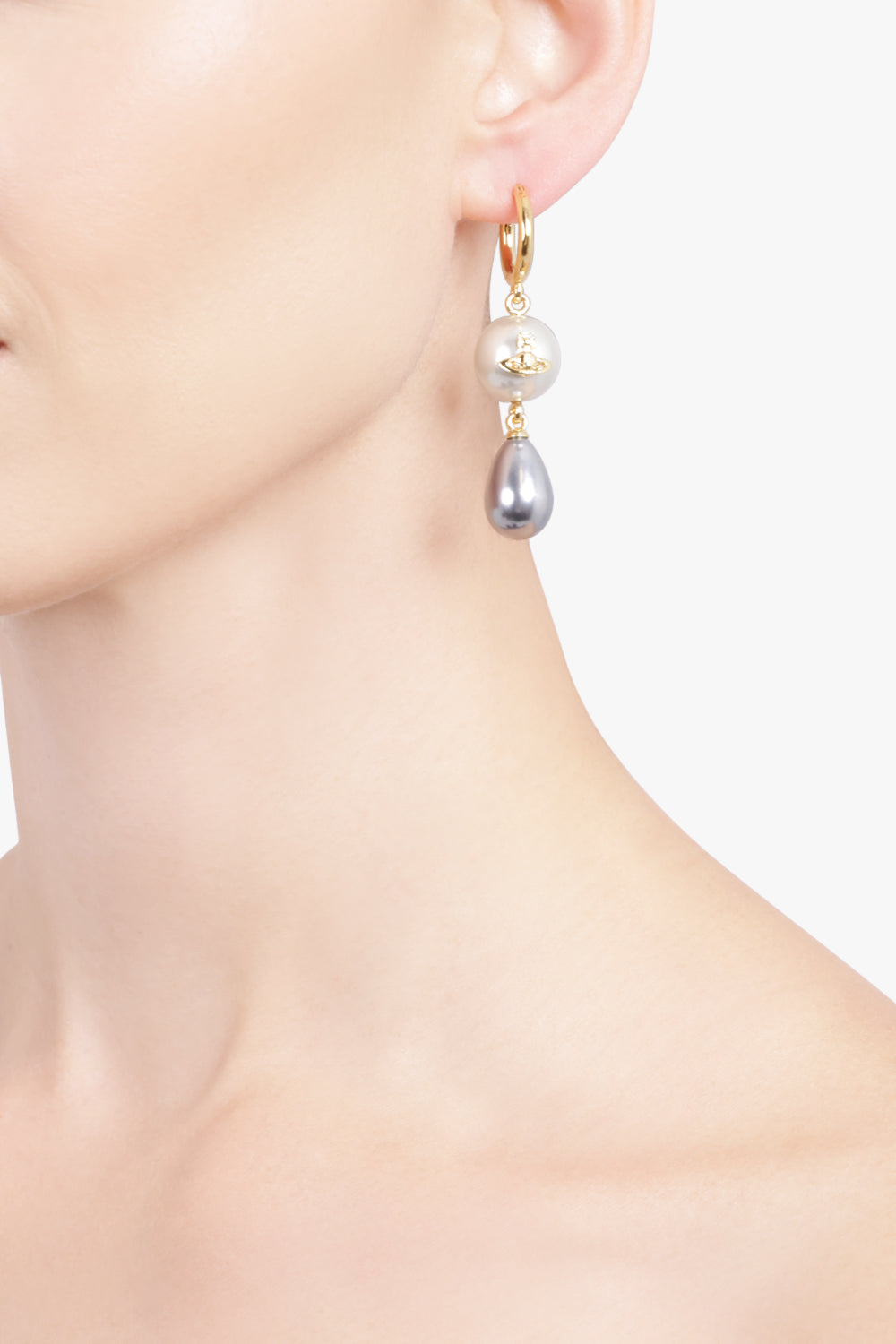 VIVIENNE WESTWOOD JEWELLERY GOLD / Grey/Gold Martha Orb Pearl Drop Earrings | Grey/Gold