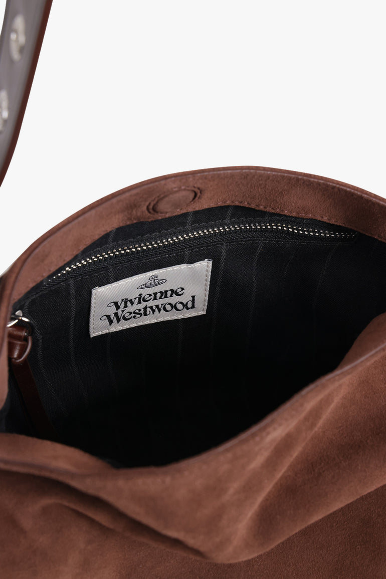 VIVIENNE WESTWOOD BAGS BROWN / Chocolate Brown Maxime Small Suede Crossbody Bag | Chocolate Brown