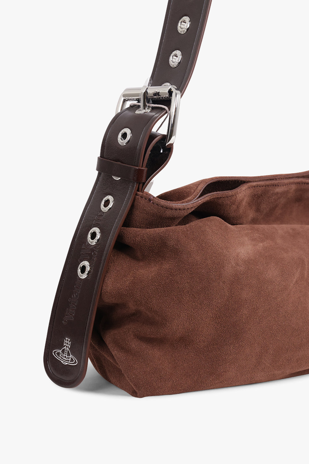 VIVIENNE WESTWOOD BAGS BROWN / Chocolate Brown Maxime Small Suede Crossbody Bag | Chocolate Brown