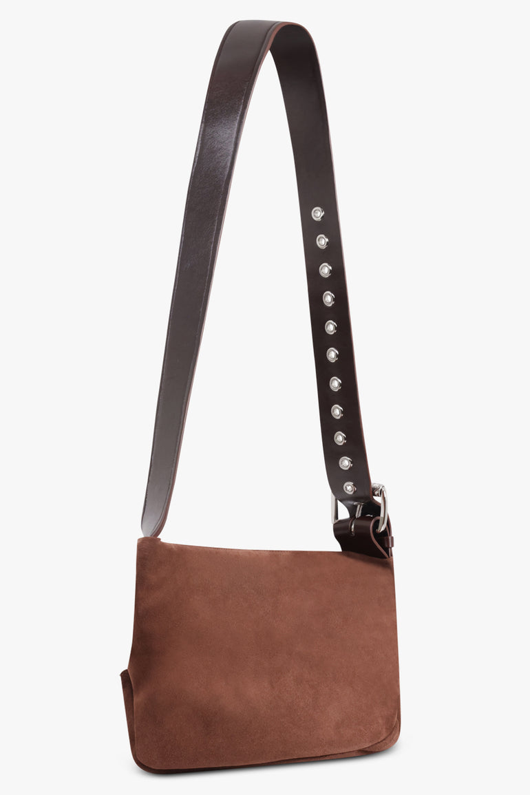 VIVIENNE WESTWOOD BAGS BROWN / Chocolate Brown Maxime Small Suede Crossbody Bag | Chocolate Brown