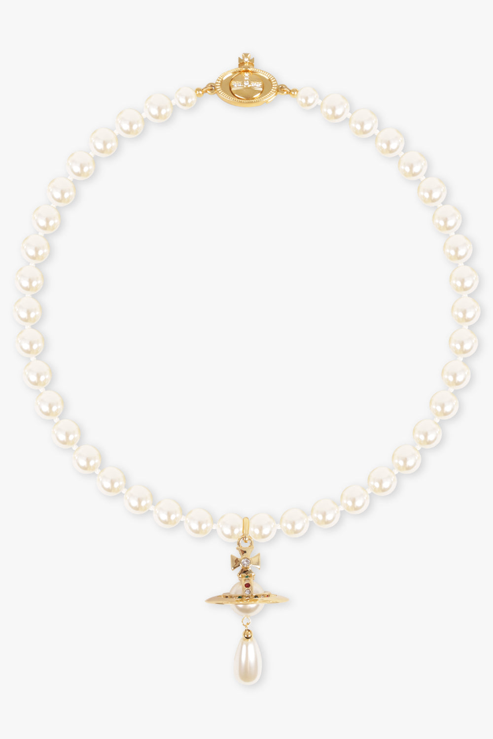 VIVIENNE WESTWOOD JEWELLRY GOLD / White/Gold One Row Pearl Drop Choker | White/Gold