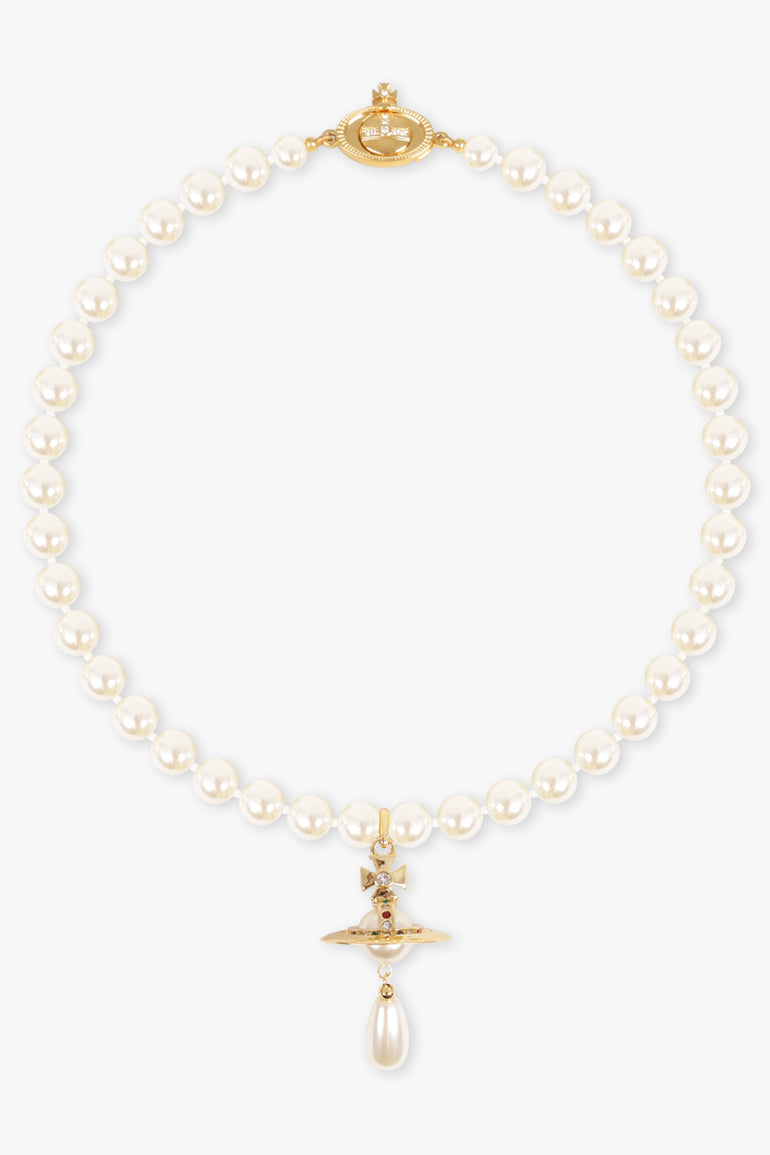 VIVIENNE WESTWOOD JEWELLRY GOLD / White/Gold One Row Pearl Drop Choker | White/Gold
