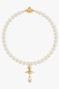 VIVIENNE WESTWOOD JEWELLERY GOLD / White/Gold One Row Pearl Drop Choker | White/Gold