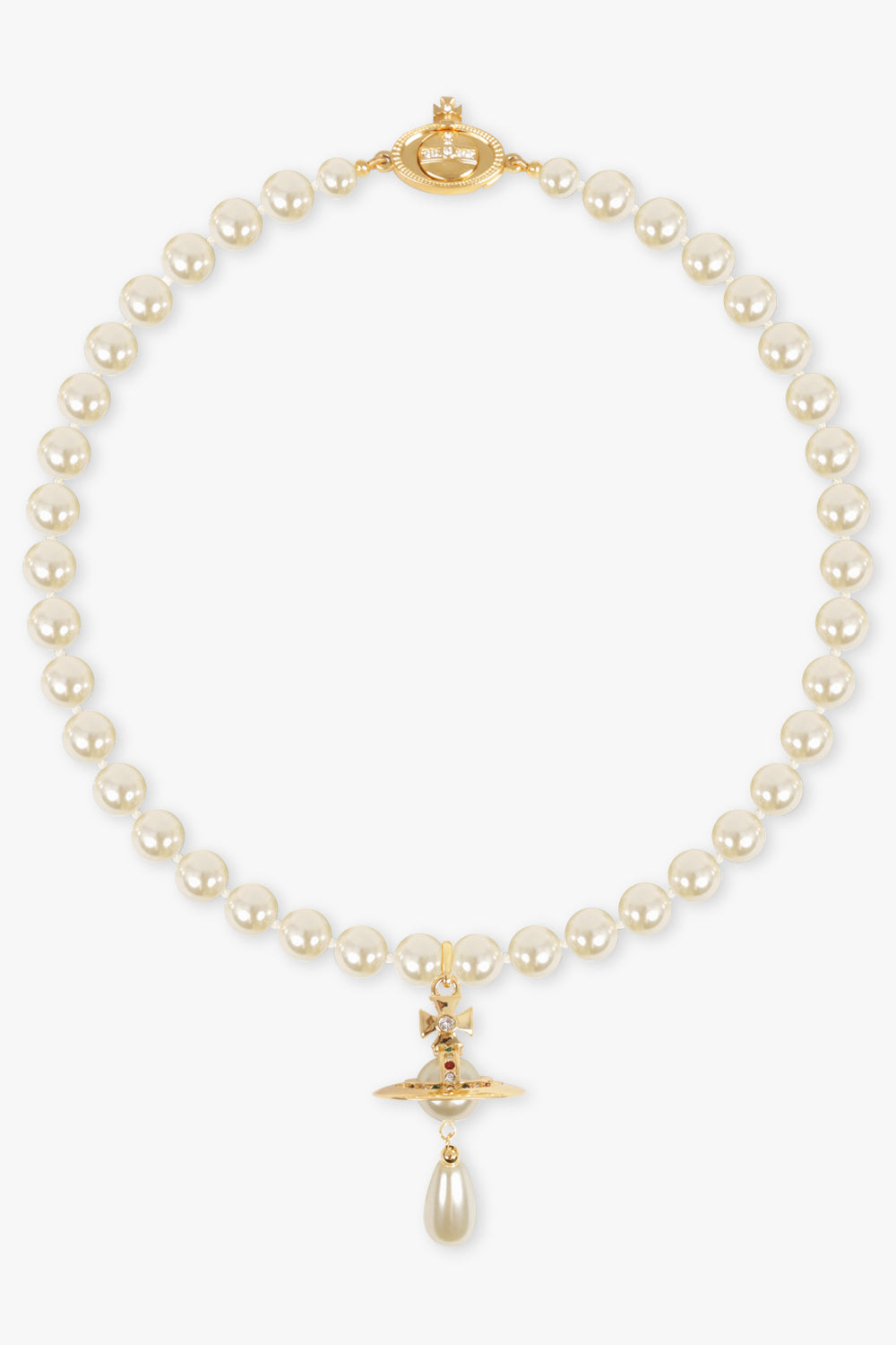 VIVIENNE WESTWOOD JEWELLERY GOLD / White/Gold One Row Pearl Drop Choker | White/Gold