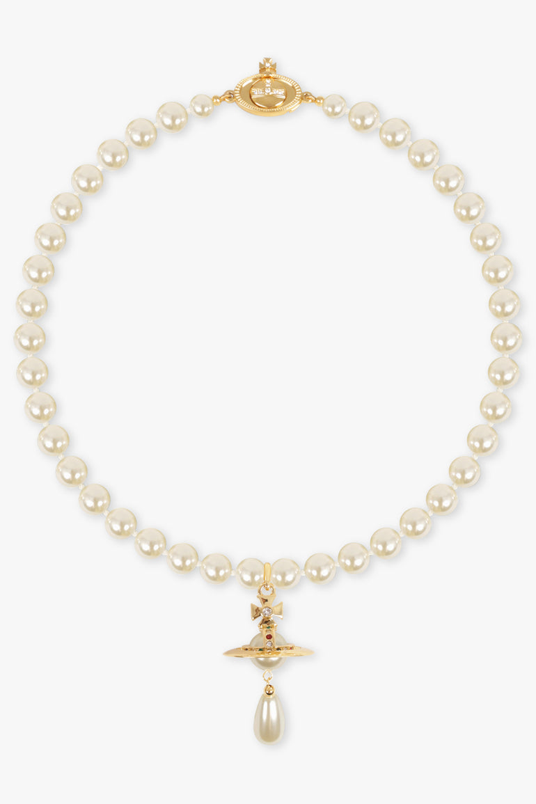 VIVIENNE WESTWOOD JEWELLERY GOLD / White/Gold One Row Pearl Drop Choker | White/Gold