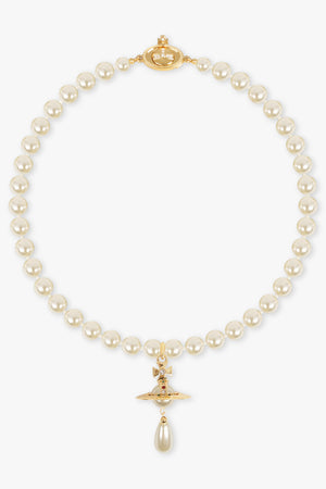 VIVIENNE WESTWOOD JEWELLRY GOLD / White/Gold One Row Pearl Drop Choker | White/Gold
