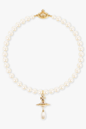 VIVIENNE WESTWOOD JEWELLRY GOLD / White/Gold One Row Pearl Drop Choker | White/Gold
