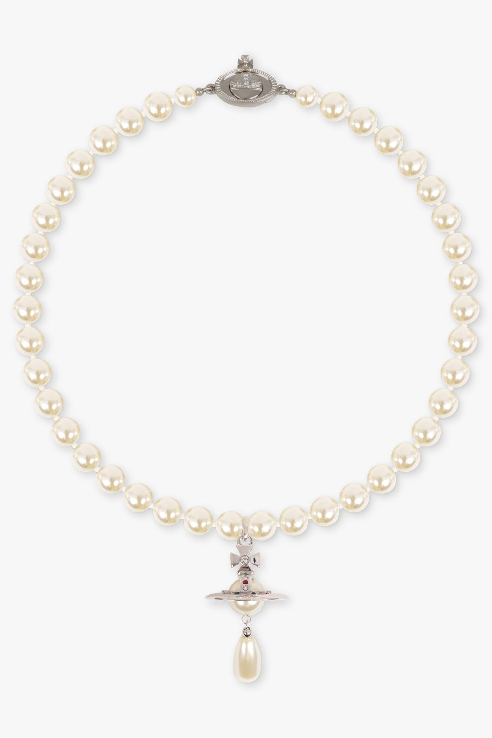 VIVIENNE WESTWOOD JEWELLRY SILVER / White/Silver One Row Pearl Drop Choker | White/Silver