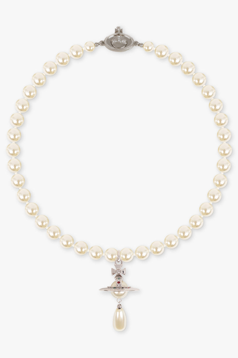 VIVIENNE WESTWOOD JEWELLERY SILVER / White/Silver One Row Pearl Drop Choker | White/Silver