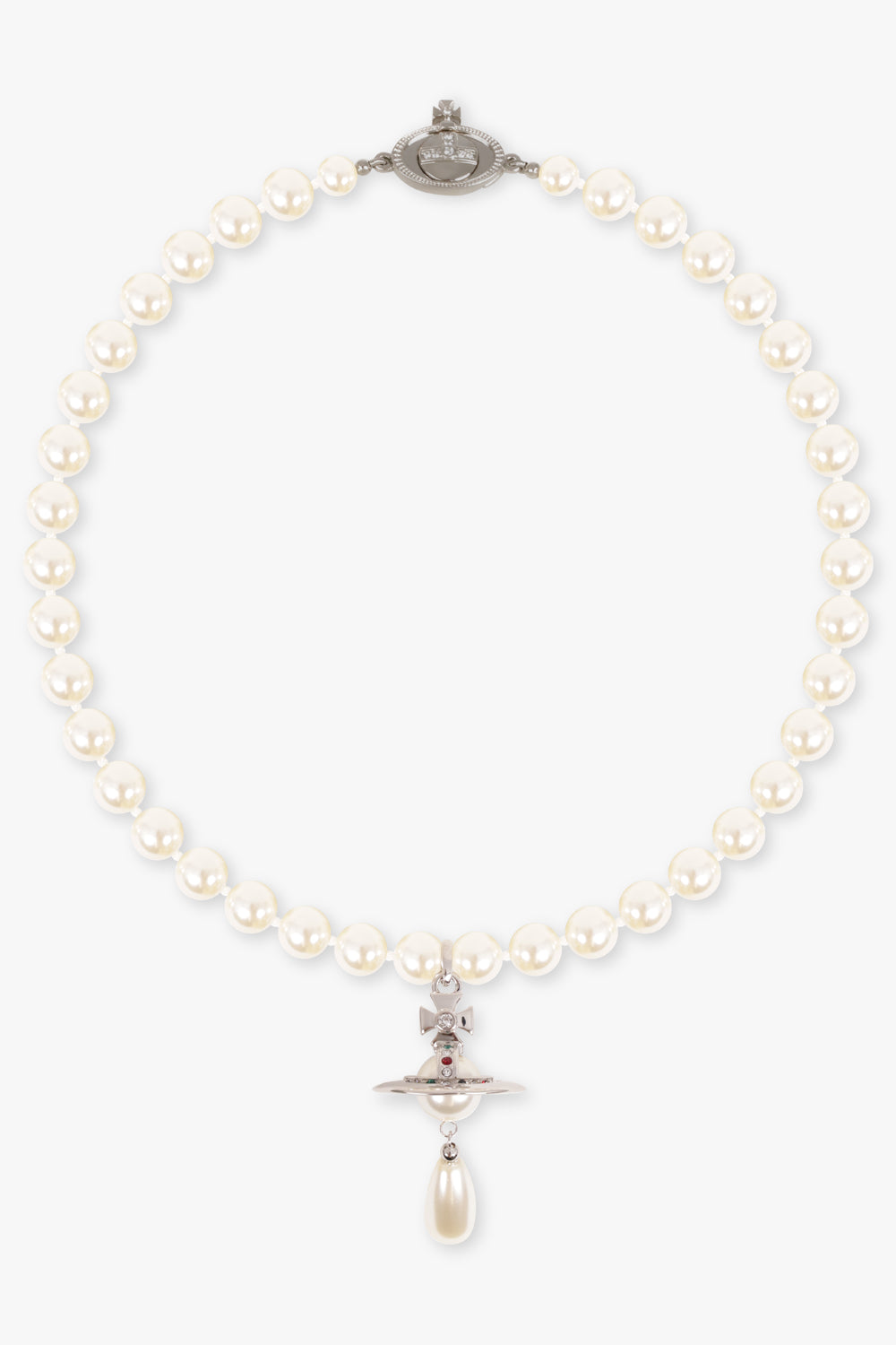 VIVIENNE WESTWOOD JEWELLRY SILVER / White/Silver One Row Pearl Drop Choker | White/Silver