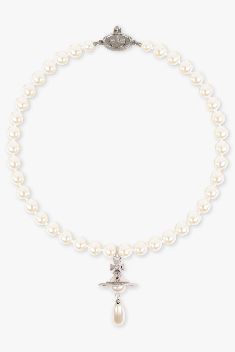 VIVIENNE WESTWOOD JEWELLRY SILVER / White/Silver One Row Pearl Drop Choker | White/Silver