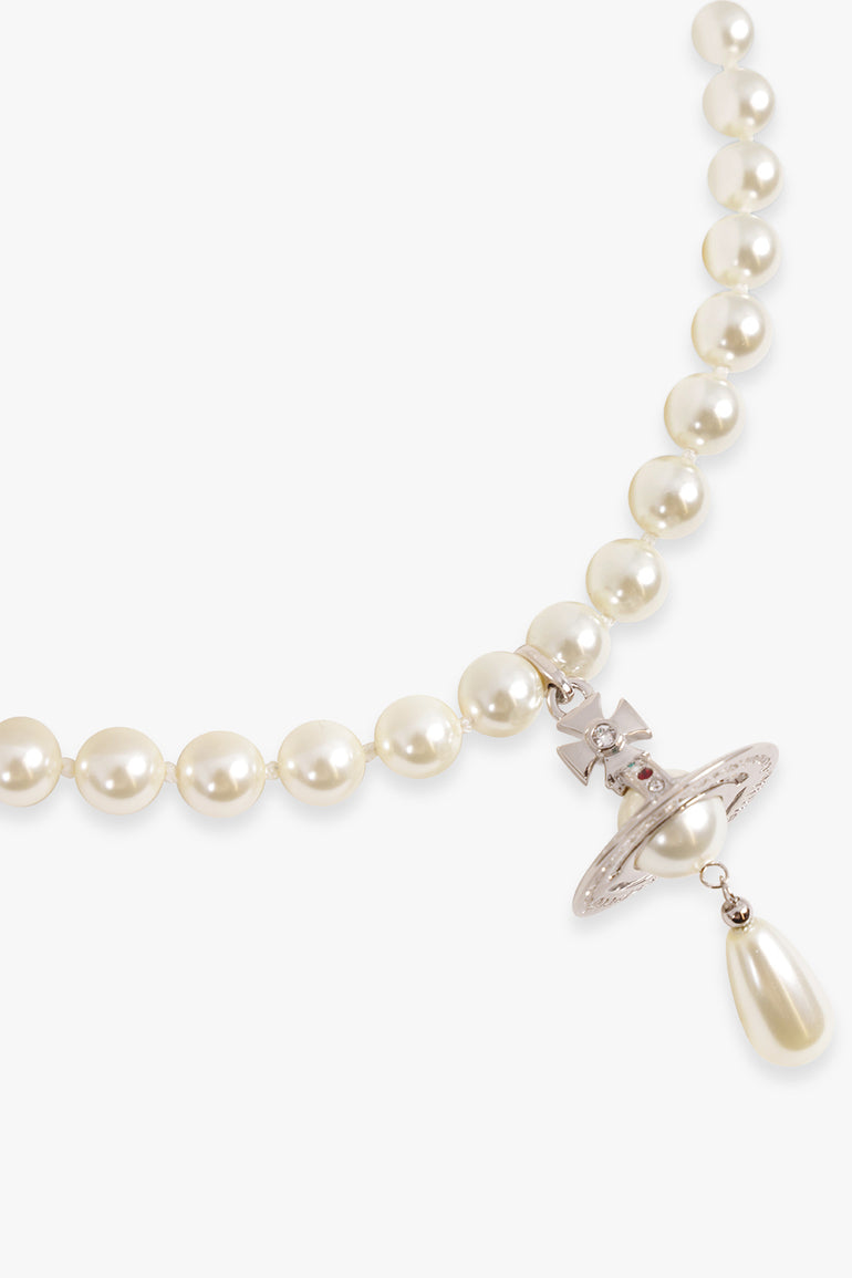 VIVIENNE WESTWOOD JEWELLERY SILVER / White/Silver One Row Pearl Drop Choker | White/Silver