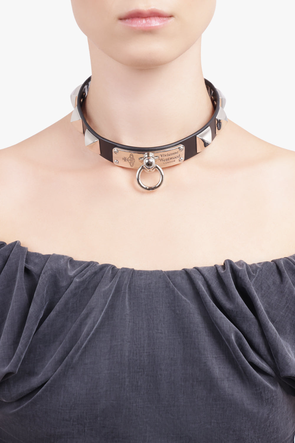 VIVIENNE WESTWOOD JEWELLERY SILVER / Black/Silver Polly Stud Choker | Black/Silver