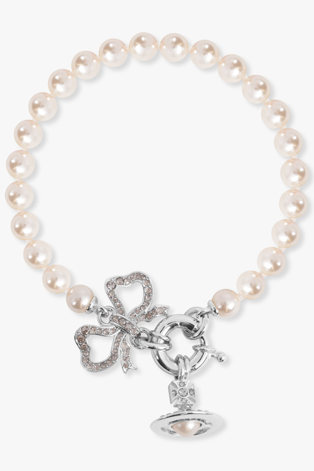 VIVIENNE WESTWOOD JEWELLERY SILVER / White/Silver Rigoberta Bow X Orb Pearl Bracelet | White/Silver