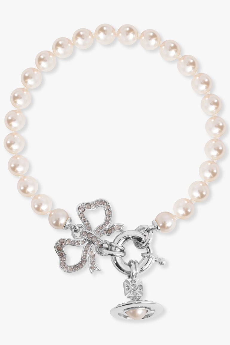 VIVIENNE WESTWOOD JEWELLERY SILVER / White/Silver Rigoberta Bow X Orb Pearl Bracelet | White/Silver