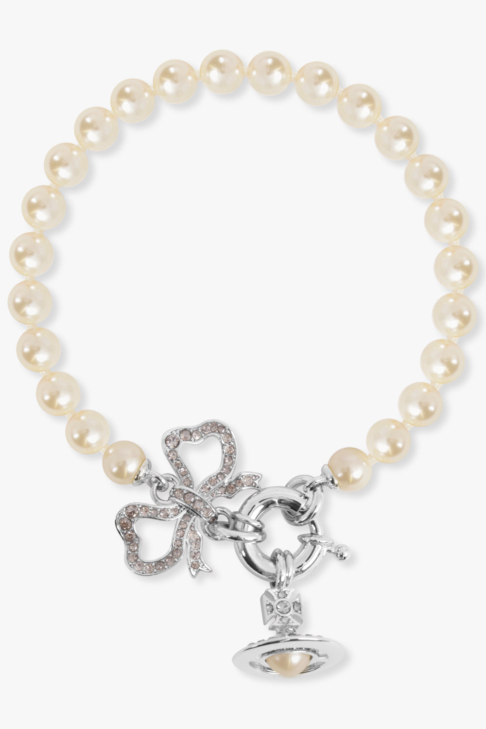 Lucrece Pearl Orb X Safety Pin Bracelet | White/Gold – Parlour X
