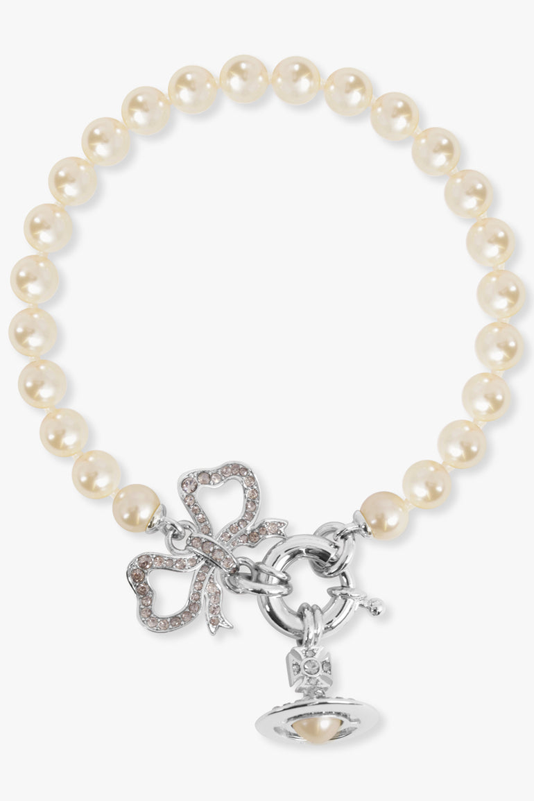 VIVIENNE WESTWOOD JEWELLERY SILVER / White/Silver Rigoberta Bow X Orb Pearl Bracelet | White/Silver
