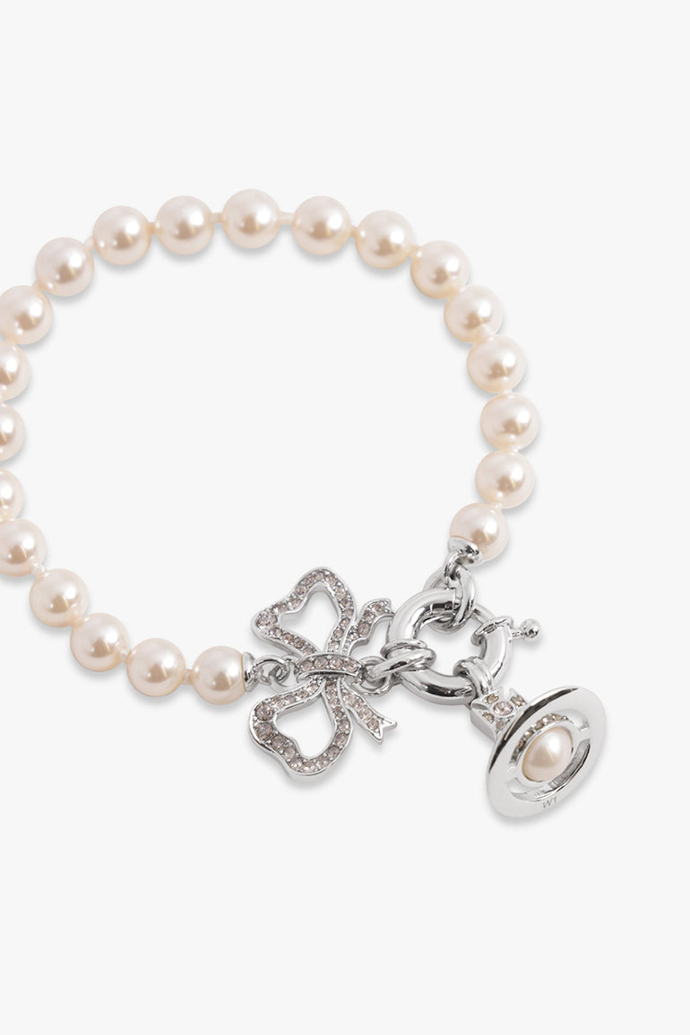 VIVIENNE WESTWOOD JEWELLERY SILVER / White/Silver Rigoberta Bow X Orb Pearl Bracelet | White/Silver
