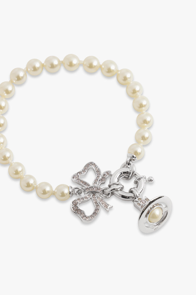 VIVIENNE WESTWOOD JEWELLERY SILVER / White/Silver Rigoberta Bow X Orb Pearl Bracelet | White/Silver