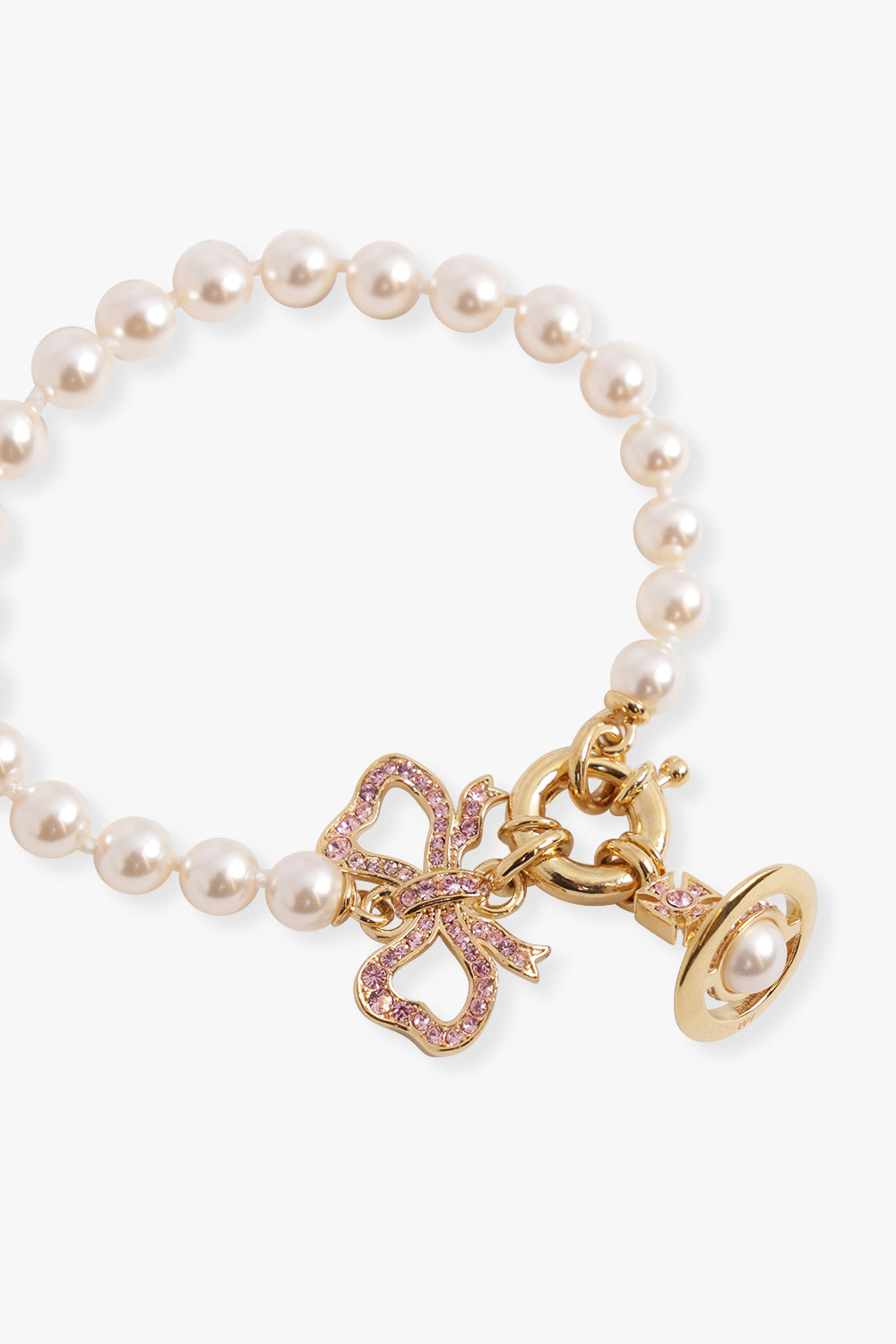 VIVIENNE WESTWOOD JEWELLERY GOLD / White/Gold Rigoberta Bow X Orb Pearl Bracelet | White/Gold