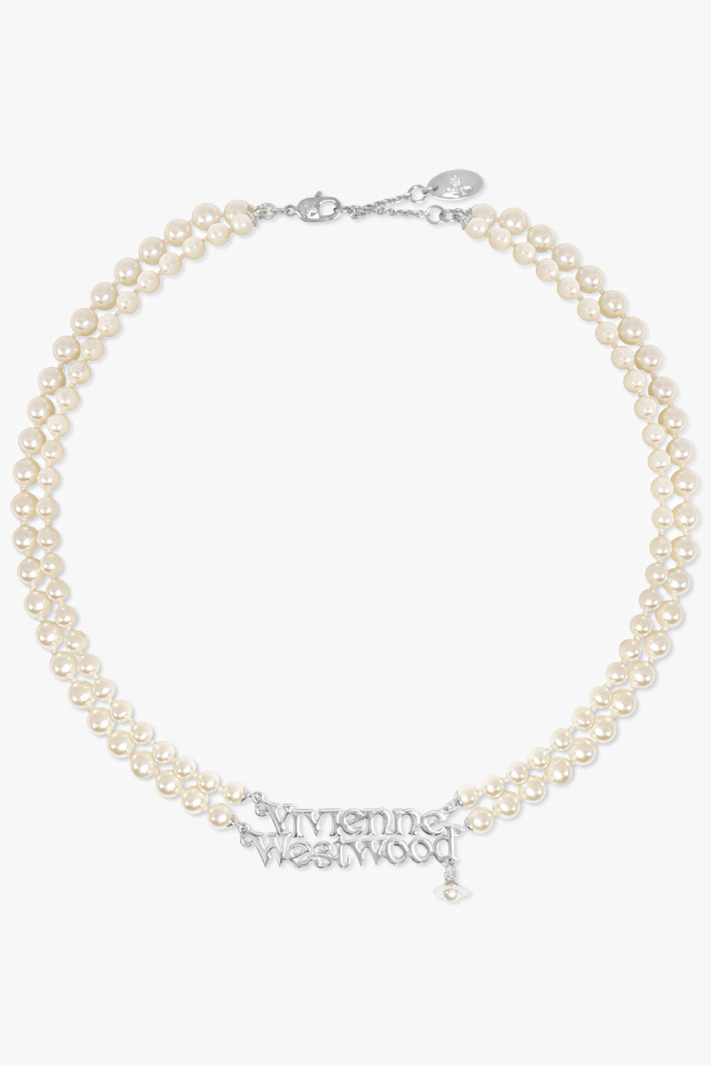 VIVIENNE WESTWOOD JEWELLERY GOLD / White/Gold Amelia Logo Pearl Double Row Necklace | White/Silver