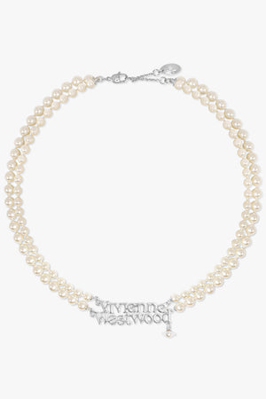 VIVIENNE WESTWOOD JEWELLERY GOLD / White/Gold Amelia Logo Pearl Double Row Necklace | White/Silver