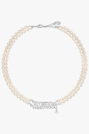 VIVIENNE WESTWOOD JEWELLERY GOLD / White/Gold Amelia Logo Pearl Double Row Necklace | White/Silver