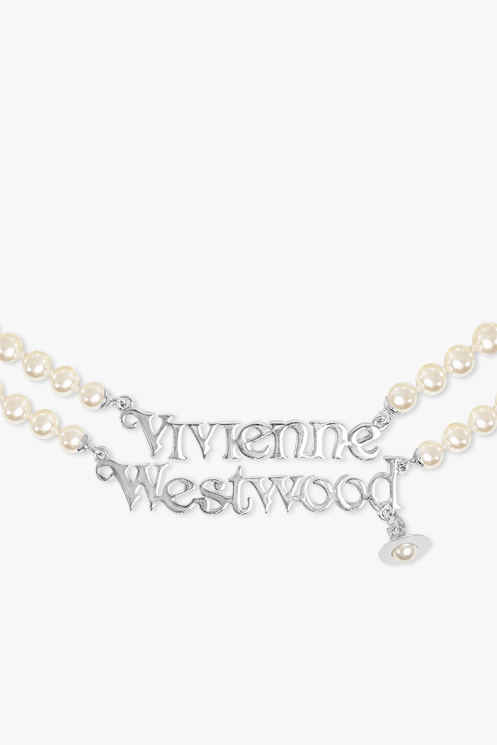 VIVIENNE WESTWOOD JEWELLERY GOLD / White/Gold Amelia Logo Pearl Double Row Necklace | White/Silver