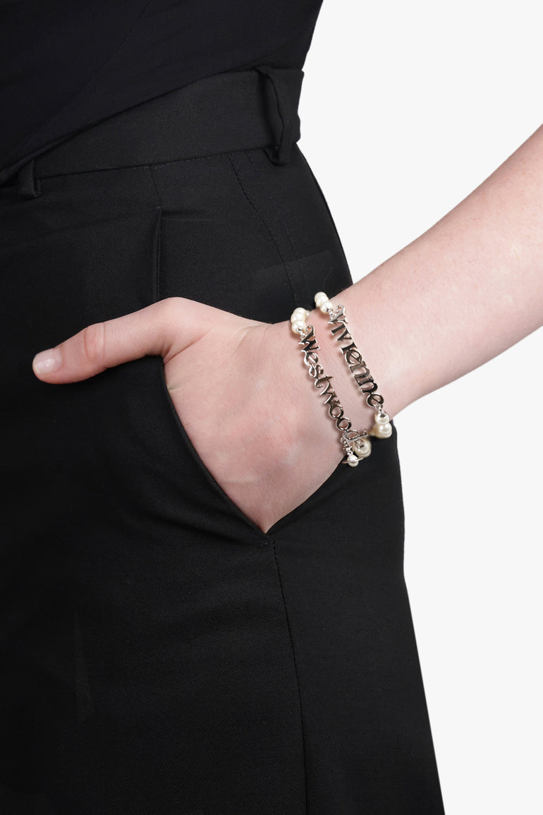 VIVIENNE WESTWOOD JEWELLERY SILVER / White/Silver Amelia Logo Pearl Duo Bracelets | White/Silver