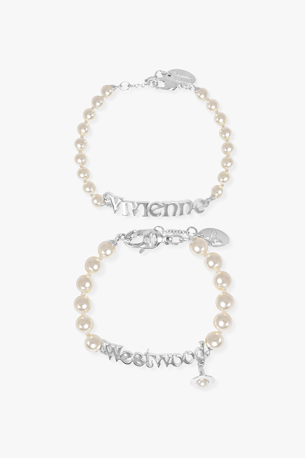 VIVIENNE WESTWOOD JEWELLERY SILVER / White/Silver Amelia Logo Pearl Duo Bracelets | White/Silver