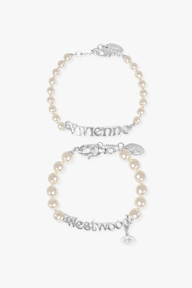 VIVIENNE WESTWOOD JEWELLERY SILVER / White/Silver Amelia Logo Pearl Duo Bracelets | White/Silver