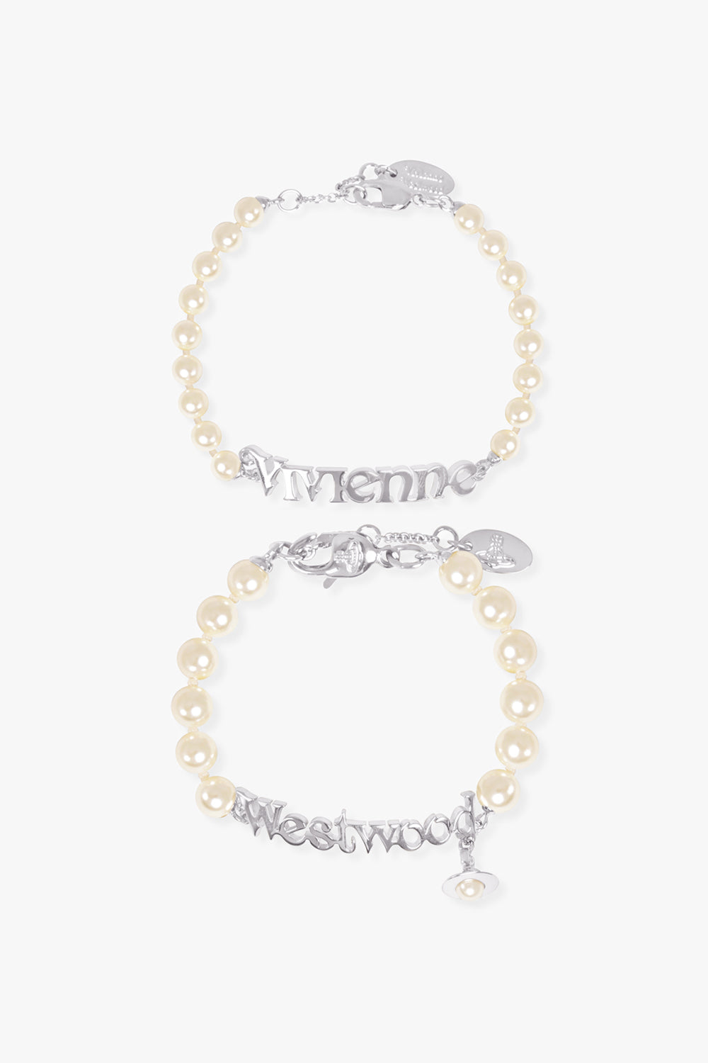 VIVIENNE WESTWOOD JEWELLERY SILVER / White/Silver Amelia Logo Pearl Duo Bracelets | White/Silver