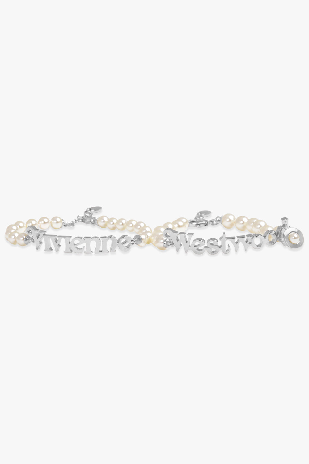 VIVIENNE WESTWOOD JEWELLERY SILVER / White/Silver Amelia Logo Pearl Duo Bracelets | White/Silver