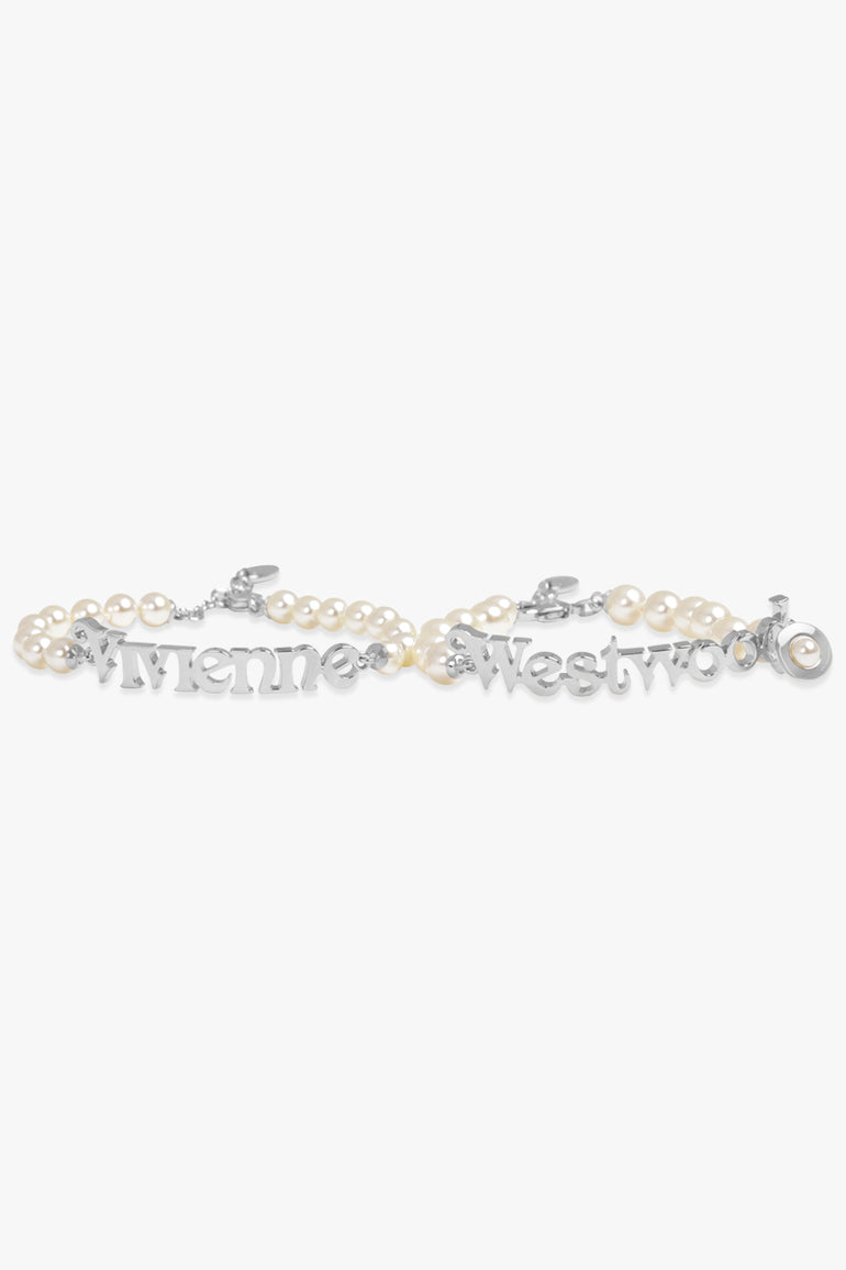 VIVIENNE WESTWOOD JEWELLERY SILVER / White/Silver Amelia Logo Pearl Duo Bracelets | White/Silver