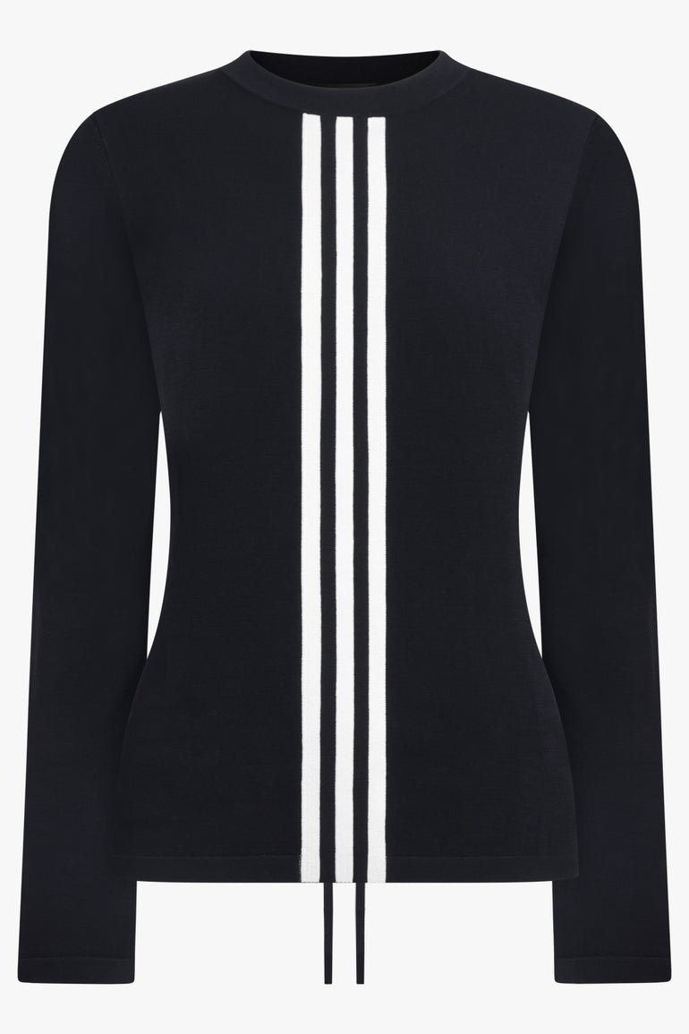Y-3 RTW Fitted Cinch L/S Top With Stripe Detail | Black/White