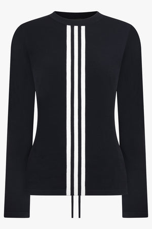 Y-3 RTW Fitted Cinch L/S Top With Stripe Detail | Black/White