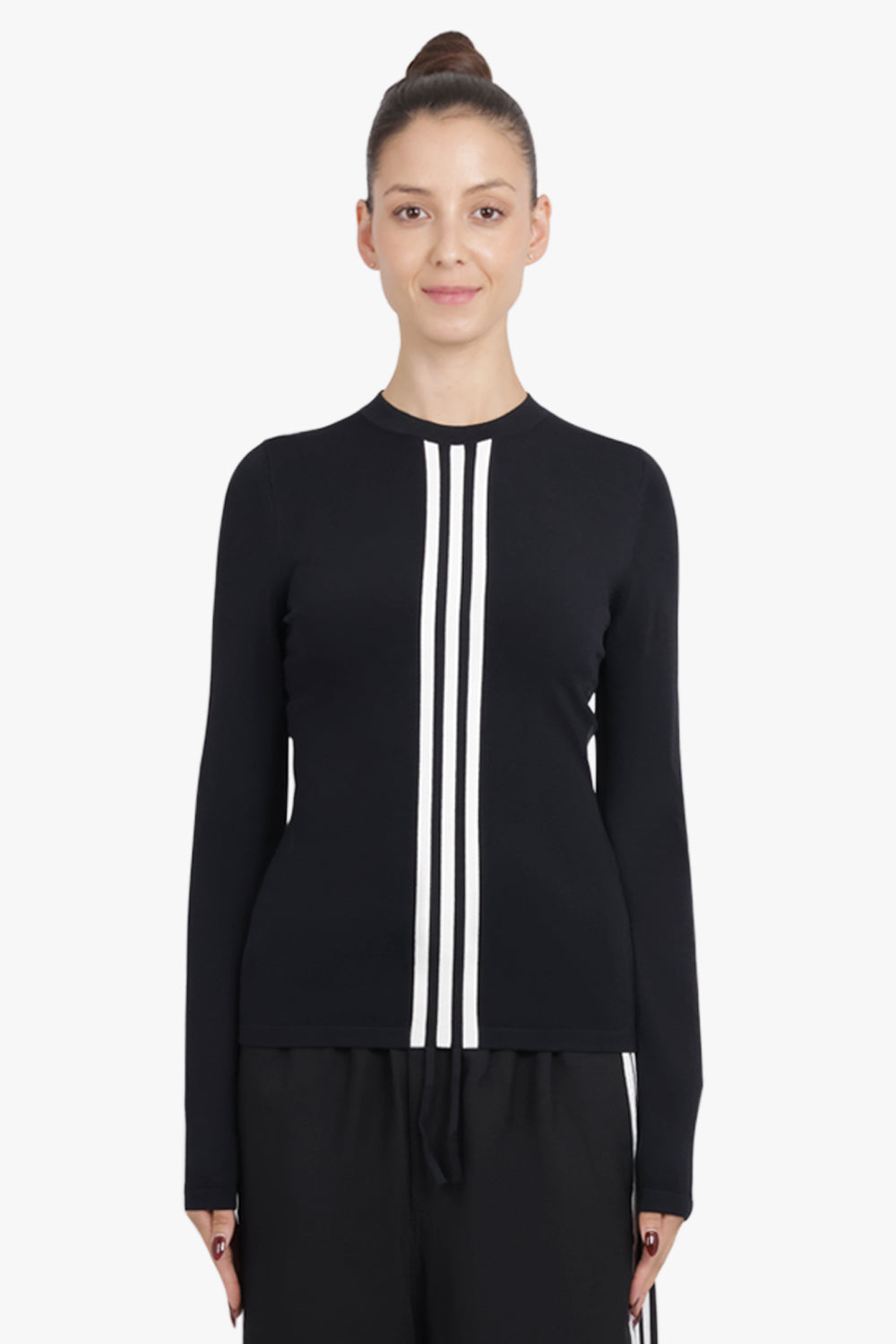 Y-3 RTW Fitted Cinch L/S Top With Stripe Detail | Black/White