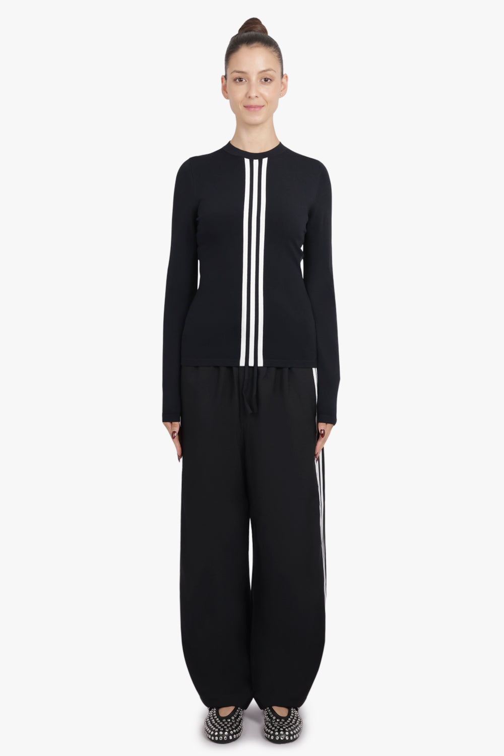 Y-3 RTW Fitted Cinch L/S Top With Stripe Detail | Black/White