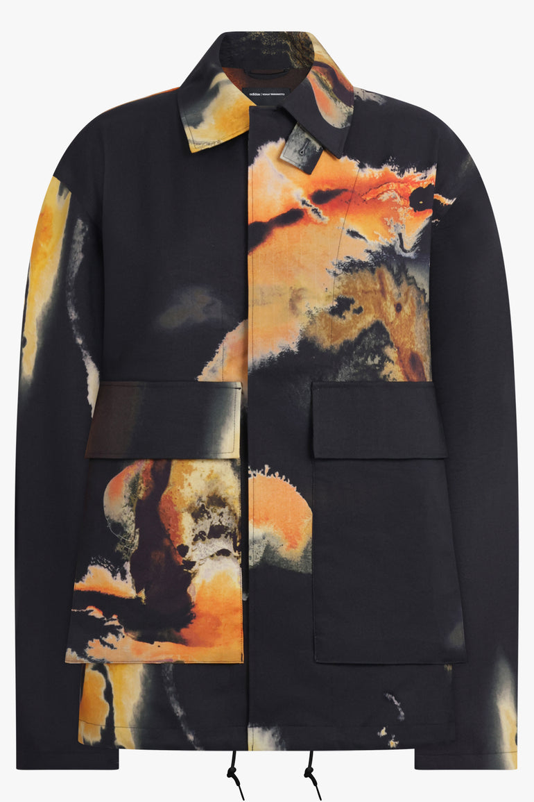 Y-3 RTW High Neck Earthy Print Pocket Detail Coach Jacket | Black/Multi